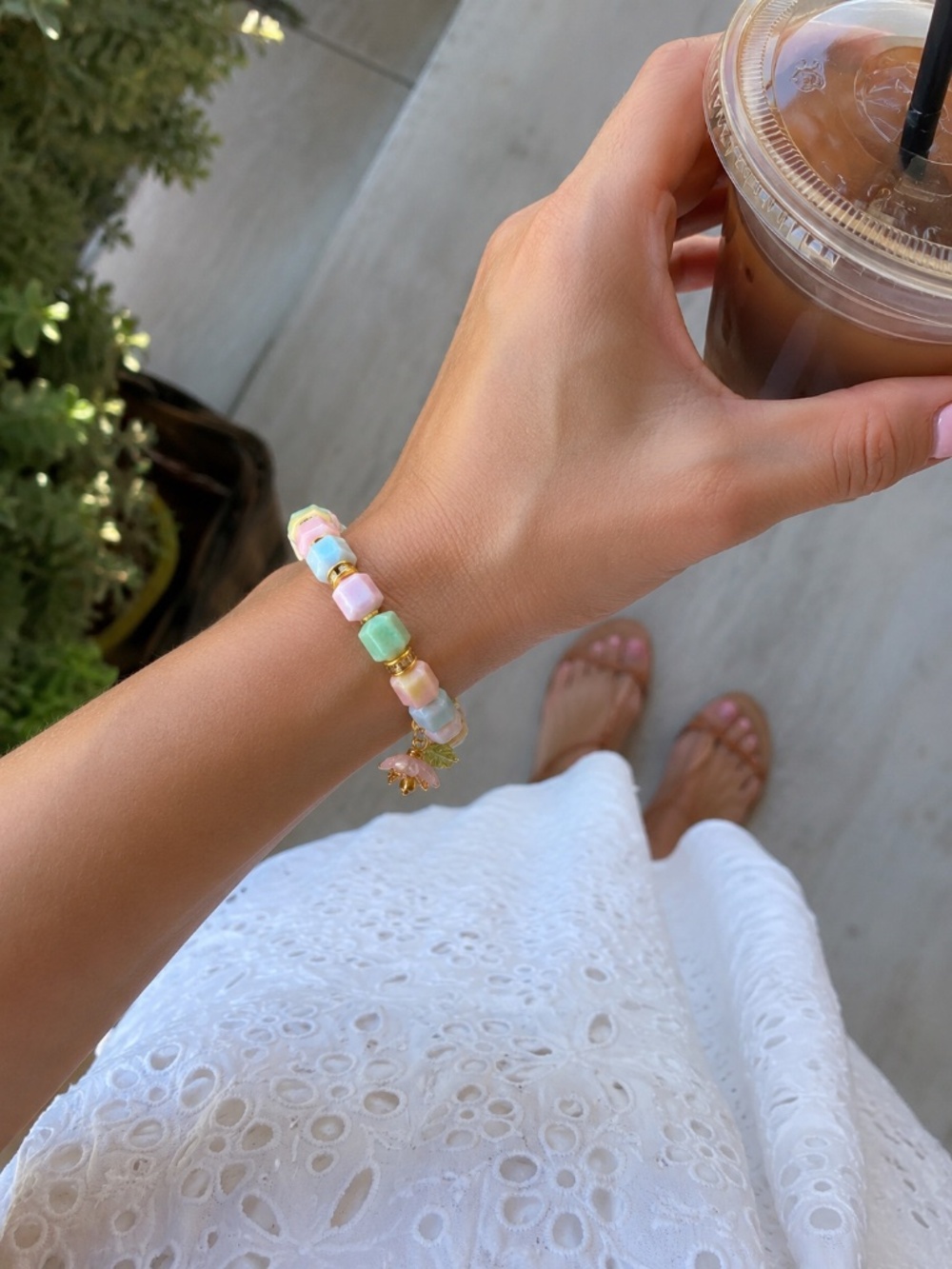 {Handmade} Pastel Bead Bracelet with Flower Charm